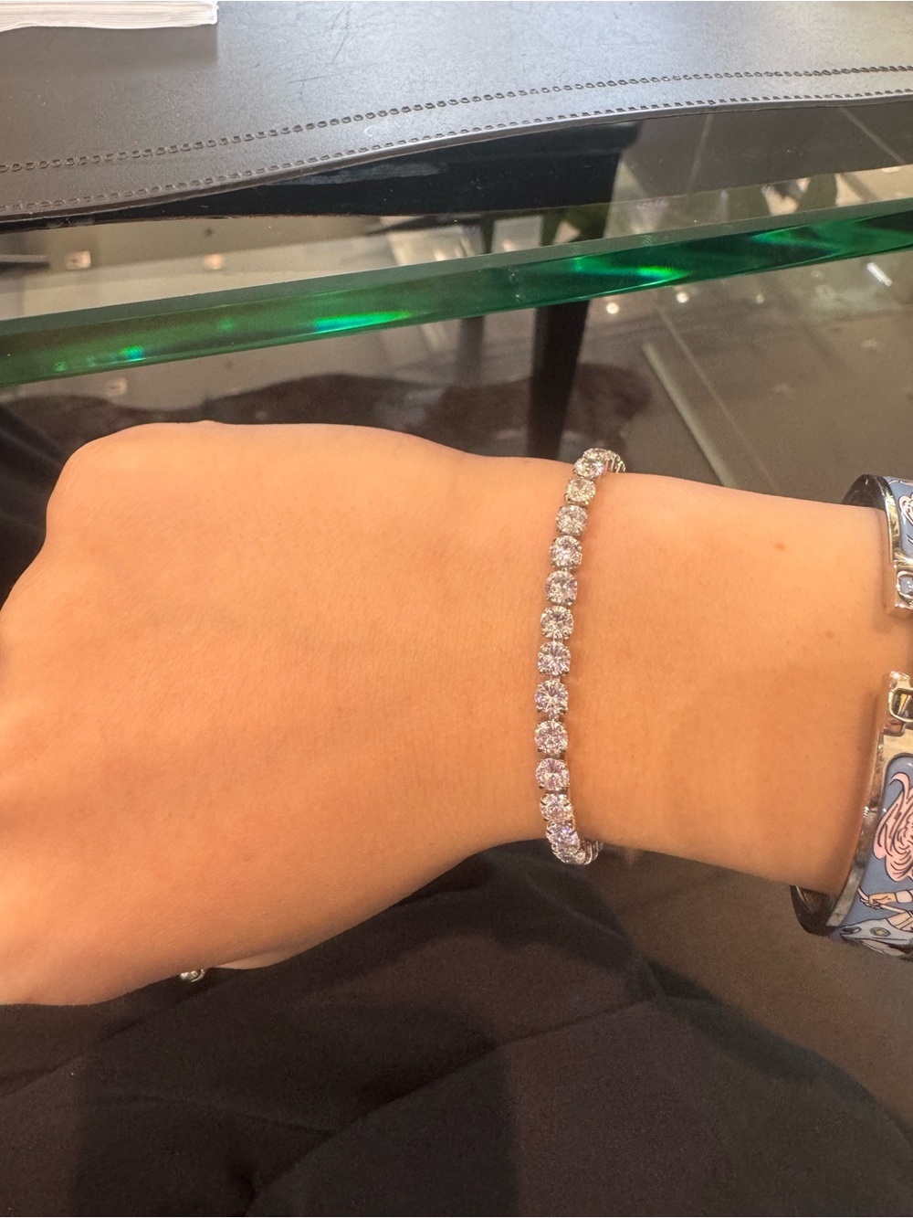 New Sparkling Rhinestone Tennis Bracelet - White Gold Tone Stainless Steel